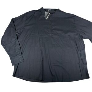 COOFANDY Mens 4XL Black Henley Band Collar Shirt Cotton Hemp Blend Long Sleeve